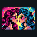 Glam Rock Sisters - Electric Pop Art Poster<br><div class="desc">Step into the spotlight with the "Glam Rock Sisters, " a stunning piece of electric pop art that crackles with the energy of a sold-out stadium show. In a dramatic face-off, two women, bound by style and spirit, hold a powerful gaze. This is a story of sisterhood, rivalry, or perhaps...</div>