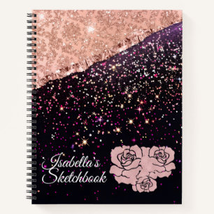 Glam Rose Black Glitter Blush Roses Notebook
