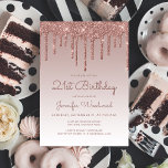 Glam Rose Gold 21st Birthday Party Invitation<br><div class="desc">This trendy 21st birthday invitation features a sparkly rose gold faux glitter drip border and ombre background. The words "21st Birthday" and the name of the guest of honour appear in dark rose casual handwriting script, with the rest of the customisable text in sans serif font. The same rose gold...</div>