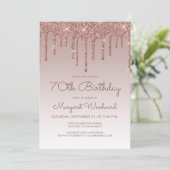 Glam Rose Gold 70th Birthday Party Invitation (Standing Front)