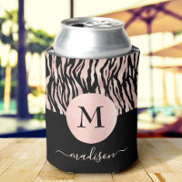 Glam Rose Gold Animal Print on Black Monogram Name