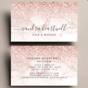 Glam Rose Gold Blush Marble Glitter Script Business Card