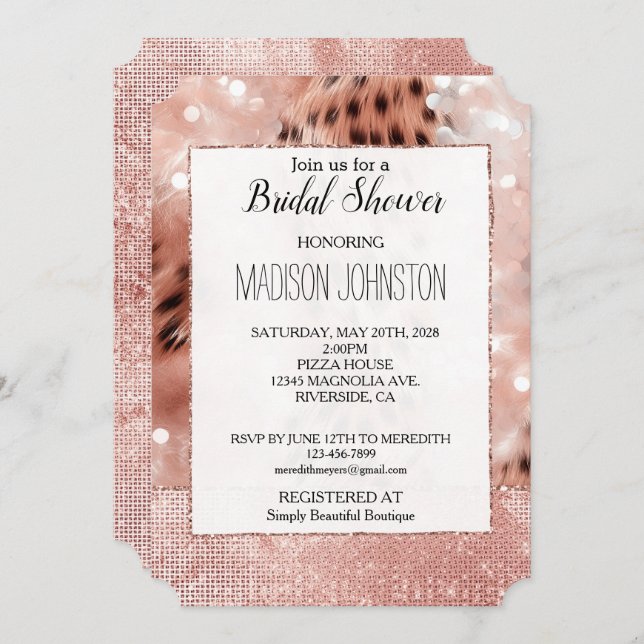 Glam Rose Gold Blush Pink Cheetah Invitation (Front/Back)