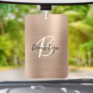 Glam Rose Gold Brushed Metal Black White Monogram  Car Air Freshener