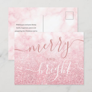 Glam Rose GOLD Christmas Holiday Glitter Marble  Postcard