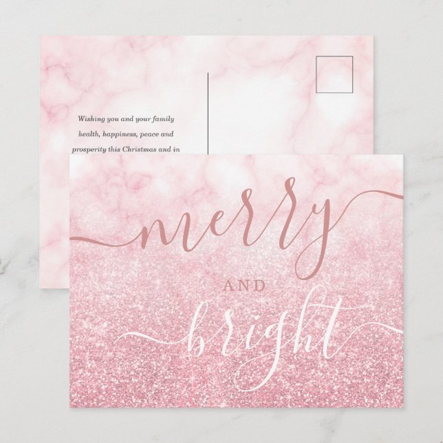 Glam Rose GOLD Christmas Holiday Glitter Marble  Postcard (Front/Back)