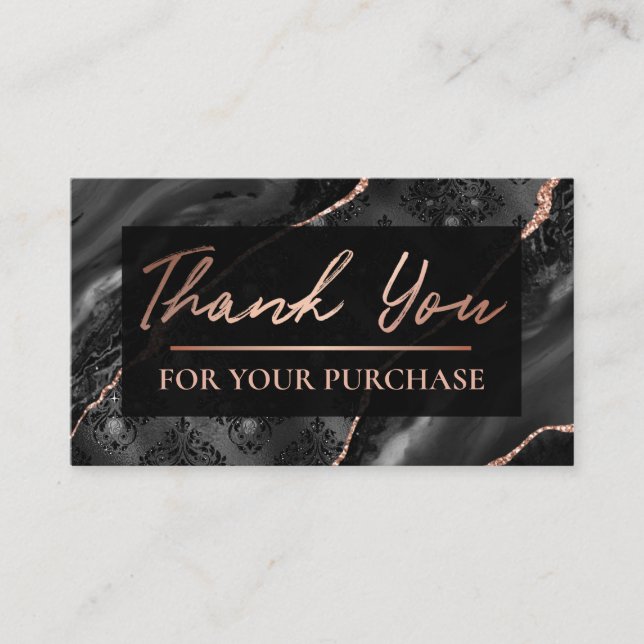 Glam Rose Gold Damask Thank You For Your Purchase Business Card (Front)