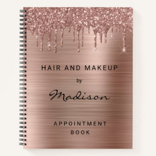 Glam Rose Gold Drip Glitter Brushed Metal Appointm Notebook