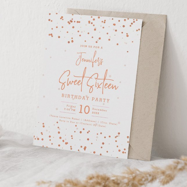 Glam Rose Gold Faux Foil Dots Sweet 16 Party Invitation (Glam Rose Gold Faux Foil Dots Sweet 16 Party Invitation)