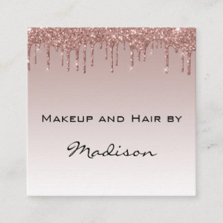 Glam Rose Gold Faux Glitter Drips Makeup Artist Square Business Card