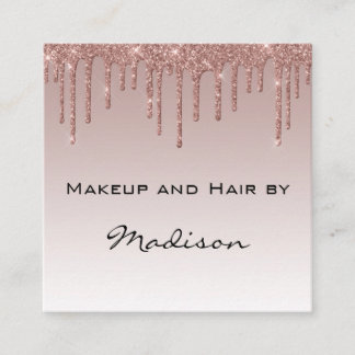 Glam Rose Gold Faux Glitter Drips Makeup Artist Square Business Card