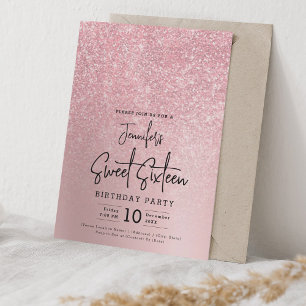 Glam Rose Gold Faux Glitter Sparkle Sweet 16 Party Invitation