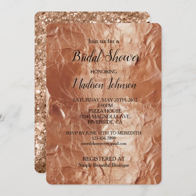 Glam Rose Gold Glitter Bridal Shower Invitation (Front/Back)
