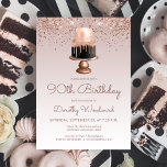 Glam Rose Gold Glitter Cake 90th Birthday Party Invitation<br><div class="desc">This trendy 90th birthday invitation features a blush pink and chocolate cake dripping with rose gold faux foil on a sparkly rose gold faux glitter and ombre background. The words "90th Birthday" and the name of the guest of honour appear in dark rose casual handwriting script, with the rest of...</div>