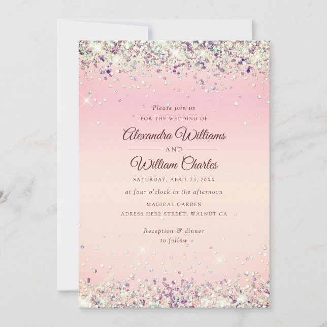 Glam Rose Gold Glitter Confetti Modern Pastel Invitation (Front)