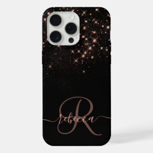 Glam Rose Gold Glitter Diamond Elegant Monogram iPhone 15 Pro Max Case