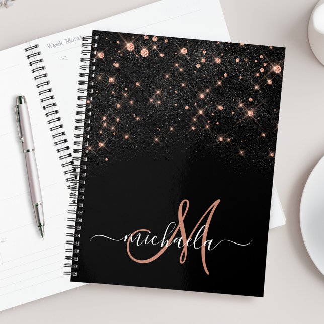 Glam Rose Gold Glitter Diamond Elegant Monogram Planner (Creator Uploaded)