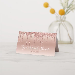 Glam Rose Gold Glitter Drip Elegant Personalised Place Card