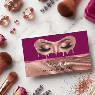 Glam Rose Gold Glitter Drip Eyes Makeup Artist  Business Card
