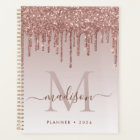 Glam Rose Gold Glitter Drips Elegant Monogram 2021
