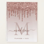 Glam Rose Gold Glitter Drips Elegant Monogram Planner<br><div class="desc">Modern Glam Blush Pink Rose Gold Glitter Drips Girly Feminine Luxury Monogram Script Name 2021 Planner</div>