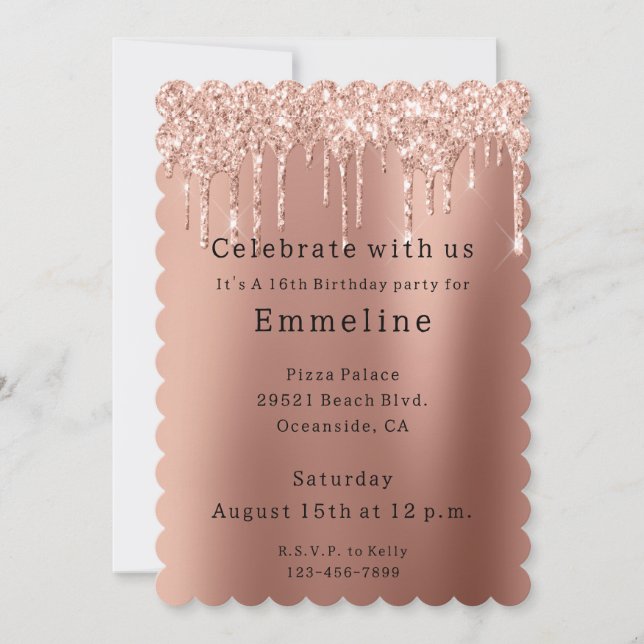 Glam Rose Gold Glitter Drips Invitation (Front)