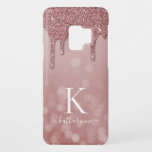 Glam Rose Gold Glitter Drips Shiny Bokeh Monogram Case-Mate Samsung Galaxy S9 Case<br><div class="desc">Chic Rose Gold Glitter Drips Shiny Bokeh Monogram iPhone Case. You're dripping with luxury and it shows! This design features chic,  luxurious faux glitter drips in trendy rose gold on a champagne bubble bokeh background. Perfect for your girly aesthetic!</div>