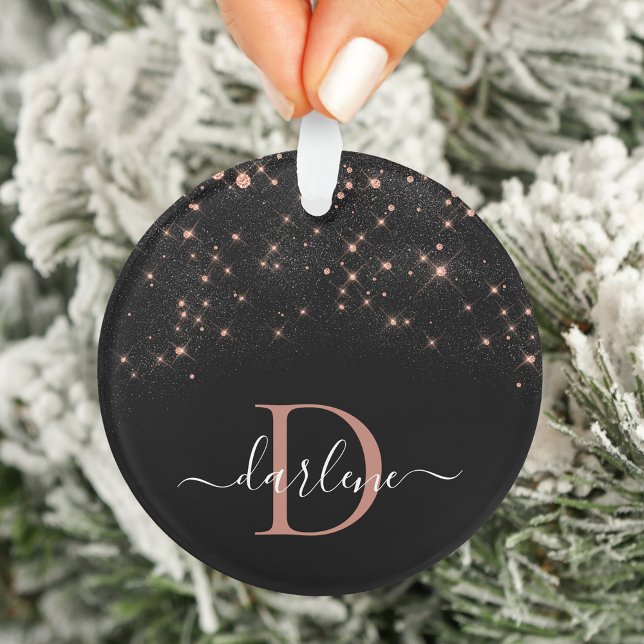Glam Rose Gold Glitter Elegant Luxury Monogram Ornament (Creator Uploaded)