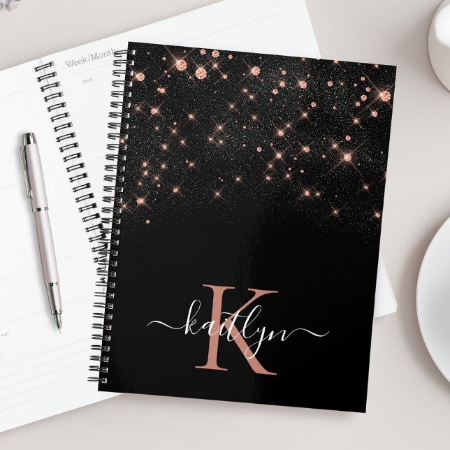 Glam Rose Gold Glitter Elegant Luxury Monogram Planner (Creator Uploaded)