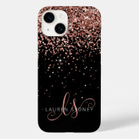 Glam Rose Gold Glitter Elegant Monogram