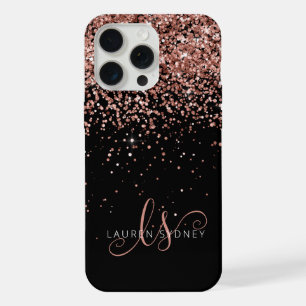 Glam Rose Gold Glitter Elegant Monogram iPhone 15 Pro Max Case