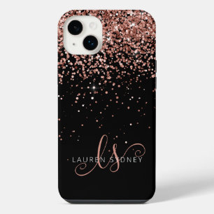 Glam Rose Gold Glitter Elegant Monogram iPhone 14 Plus Case