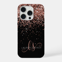 Glam Rose Gold Glitter Elegant Monogram