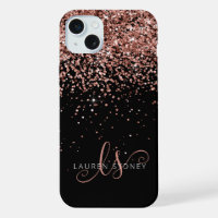 Glam Rose Gold Glitter Elegant Monogram