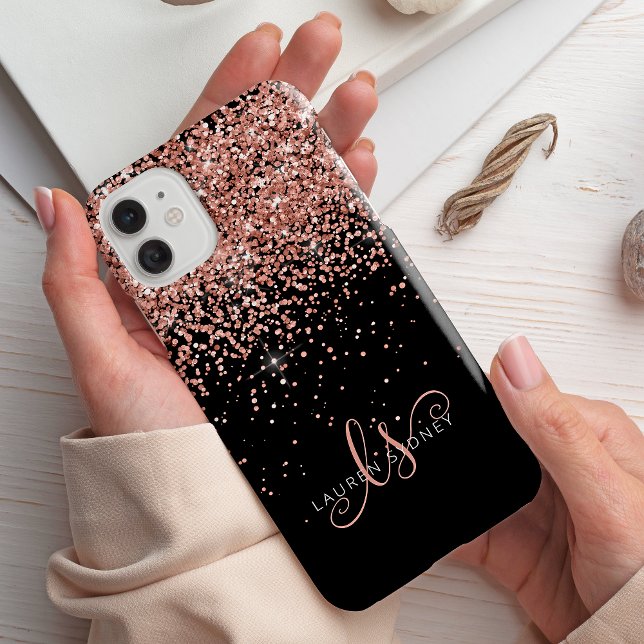 Glam Rose Gold Glitter Elegant Monogram iPhone Case (Creator Uploaded)