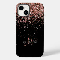 Glam Rose Gold Glitter Elegant Monogram