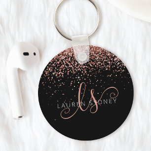 Glam Rose Gold Glitter Elegant Monogram Key Ring