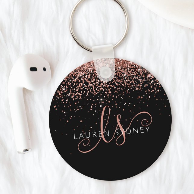 Glam Rose Gold Glitter Elegant Monogram Key Ring (Creator Uploaded)