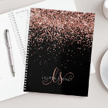 Glam Rose Gold Glitter Elegant Monogram Planner<br><div class="desc">Glam Rose Gold Glitter Elegant Monogram Planner Easily personalise this trendy chic planner design featuring elegant rose gold sparkling glitter on a black background. The design features your handwritten script monogram with pretty swirls and name.</div>