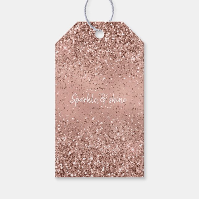 Glam Rose Gold Glitter Gift Tags (Front)