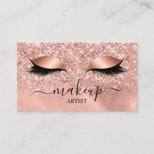 Glam Rose Gold Glitter Lashes Makeup Artist Salon Business Card