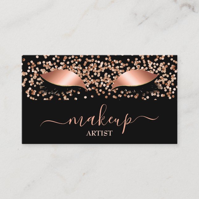 Glam Rose Gold Glitter Lashes Makeup Artist Salon Business Card (Front)