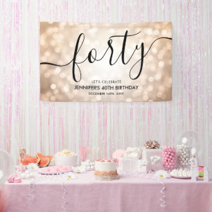 Glam Rose Gold Glitter Lights 40th Birthday Banner