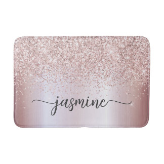 Glam Rose Gold Glitter Monogram Typography Bath Ma Mat