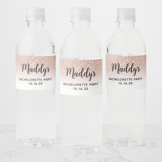 Glam Rose Gold Glitter Ombre Bachelorette  Water B Bottle Label (Bottles)