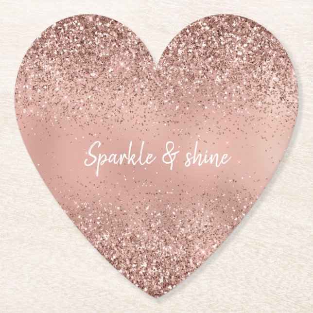 Glam Rose Gold Glitter Paper Coaster (Front)