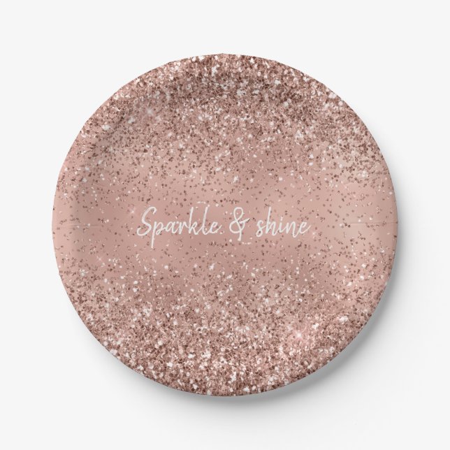 Glam Rose Gold Glitter Paper Plate (Front)