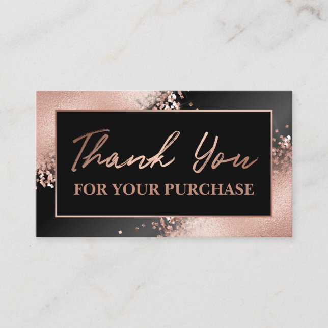 Glam Rose Gold Glitter Thank You For Your Purchase Business Card (Front)