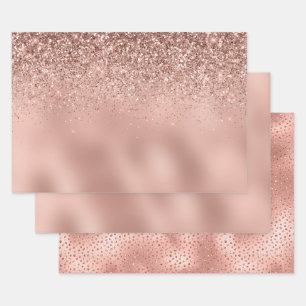 Glam Rose Gold Glitter Wrapping Paper Sheet