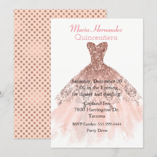 Glam Rose Gold Gown Quinceañera Invitation